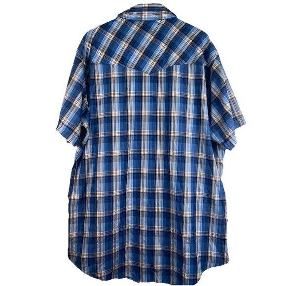 Ely Cattleman Mens Western Pearl Blue Snap Shirt Metallic Blue Plaid Size 2XLT - Picture 5 of 8